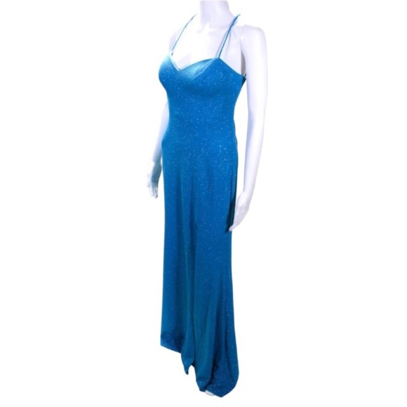 NWT Jovani Marisa Formal Maxi Dress Size 2 Blue Glitter Cutout Gown - Picture 4 of 8